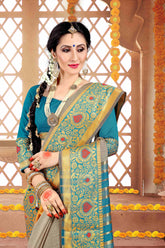 Grey Cotton Silk Woven Saree